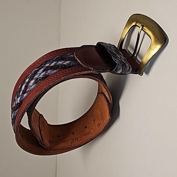 Vintage Catherine Dial Easley Leather Belt Brown Blue Braided Weave Texas L main image 13